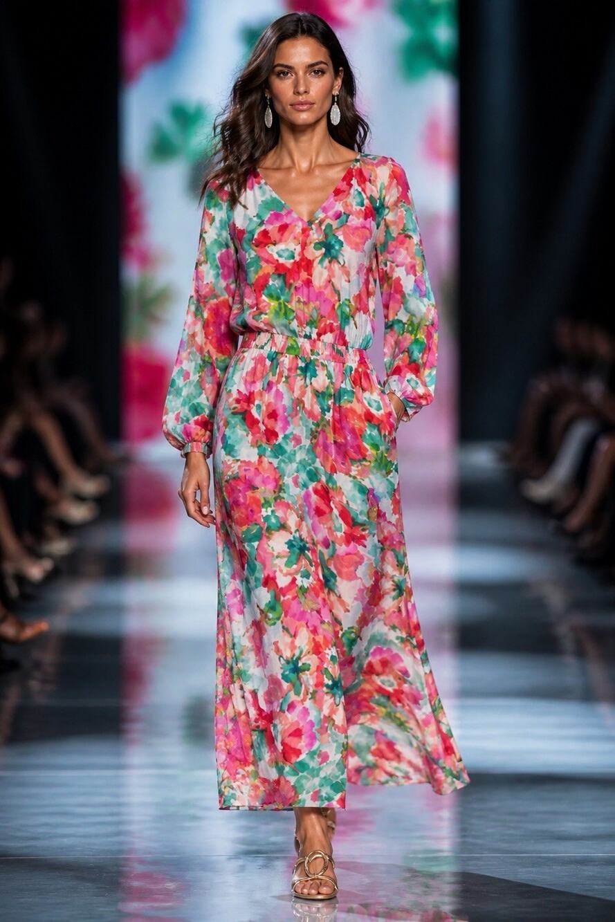 Soft Surroundings Evalina V-Neck Pink Floral Fairycore Maxi Dress Size Small